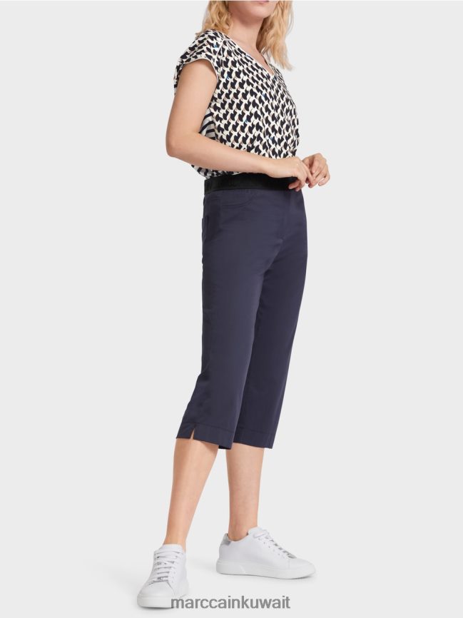 Marc Cain بنطال صيفي بحزام خصر مطاطي LVN0D6596 ملابس منتصف الليل الأزرق