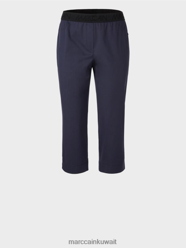 Marc Cain بنطال صيفي بحزام خصر مطاطي LVN0D6596 ملابس منتصف الليل الأزرق