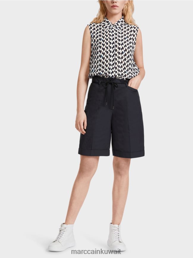 Marc Cain شورت قطن مع تجعد LVN0D6598 ملابس منتصف الليل الأزرق