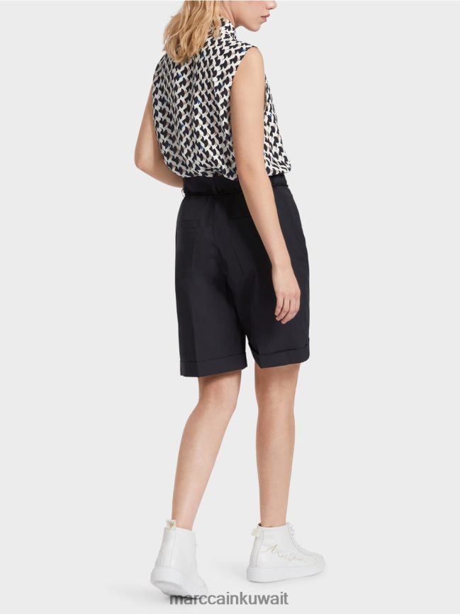 Marc Cain شورت قطن مع تجعد LVN0D6598 ملابس منتصف الليل الأزرق