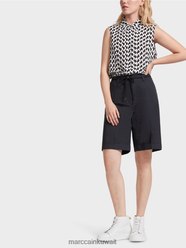 Marc Cain شورت قطن مع تجعد LVN0D6598 ملابس منتصف الليل الأزرق