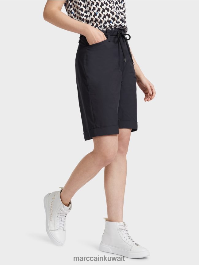 Marc Cain شورت قطن مع تجعد LVN0D6598 ملابس منتصف الليل الأزرق