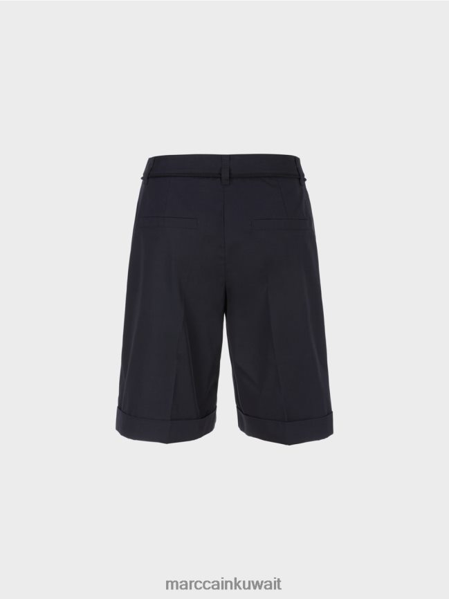 Marc Cain شورت قطن مع تجعد LVN0D6598 ملابس منتصف الليل الأزرق