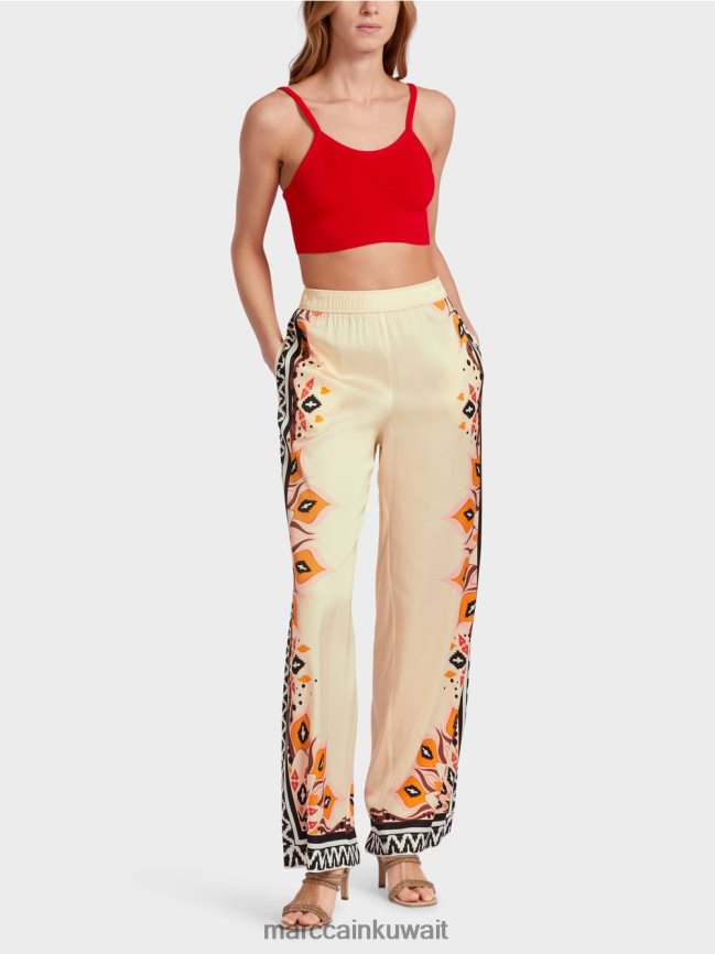 Marc Cain سراويل فيسكوز بأنماط مختلطة LVN0D6606 ملابس أحمر عميق