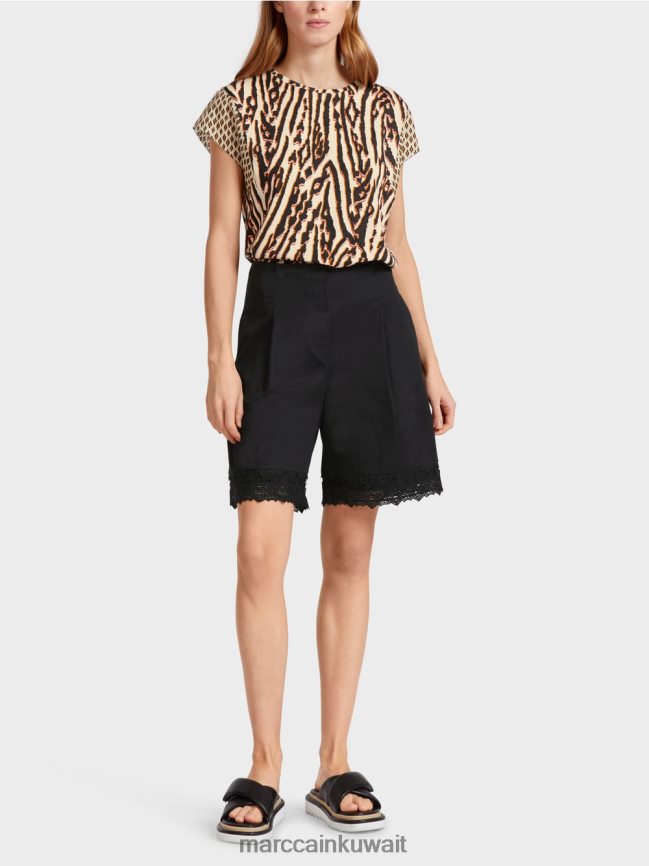Marc Cain شورت بحاشية من الدانتيل LVN0D6607 ملابس أسود
