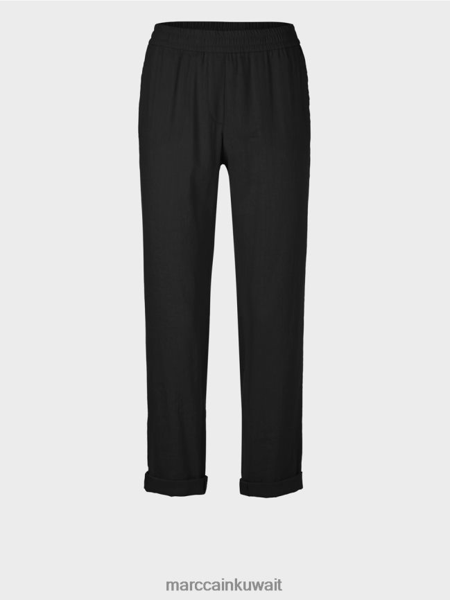 Marc Cain بنطال من الكتان مع حزام خصر للركض LVN0D6609 ملابس أسود
