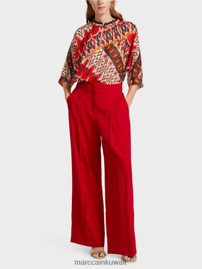 Marc Cain السراويل الكتان مطوي LVN0D6610 ملابس أحمر عميق