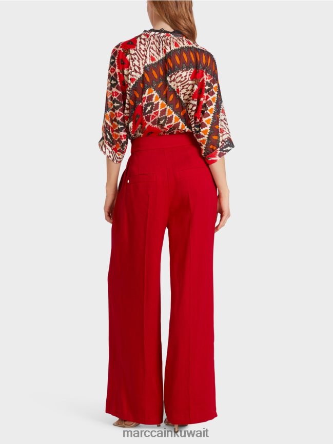 Marc Cain السراويل الكتان مطوي LVN0D6610 ملابس أحمر عميق