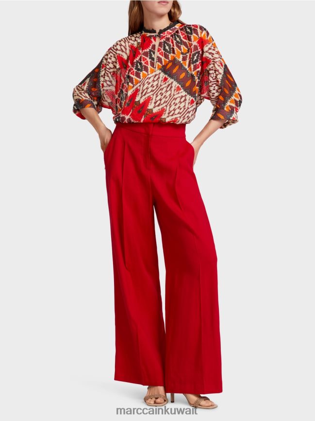 Marc Cain السراويل الكتان مطوي LVN0D6610 ملابس أحمر عميق