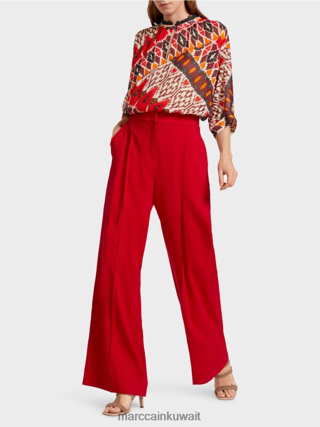 Marc Cain السراويل الكتان مطوي LVN0D6610 ملابس أحمر عميق