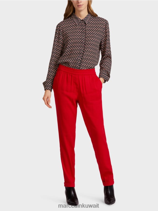 Marc Cain بنطال من الكتان مع حزام خصر للركض LVN0D6613 ملابس أحمر عميق