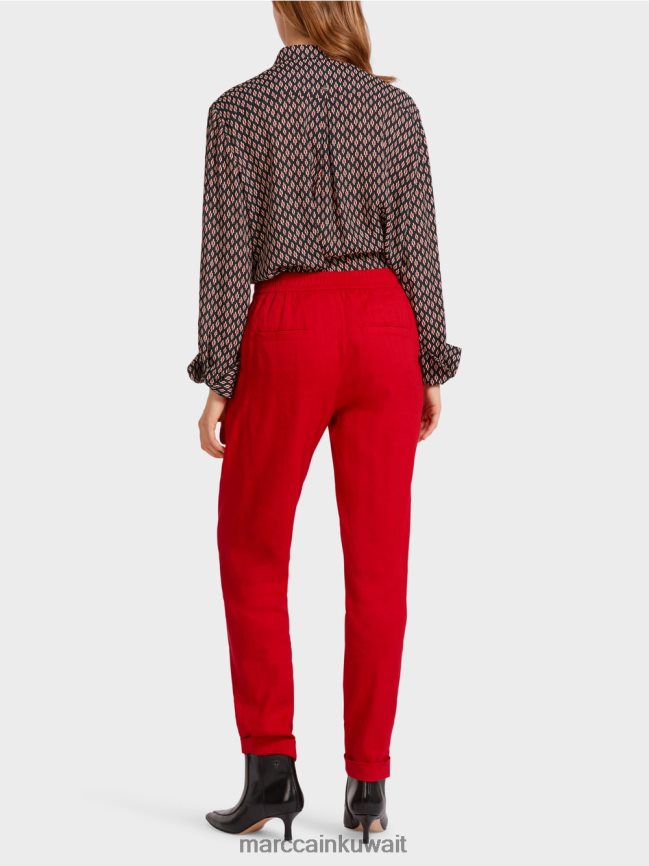 Marc Cain بنطال من الكتان مع حزام خصر للركض LVN0D6613 ملابس أحمر عميق