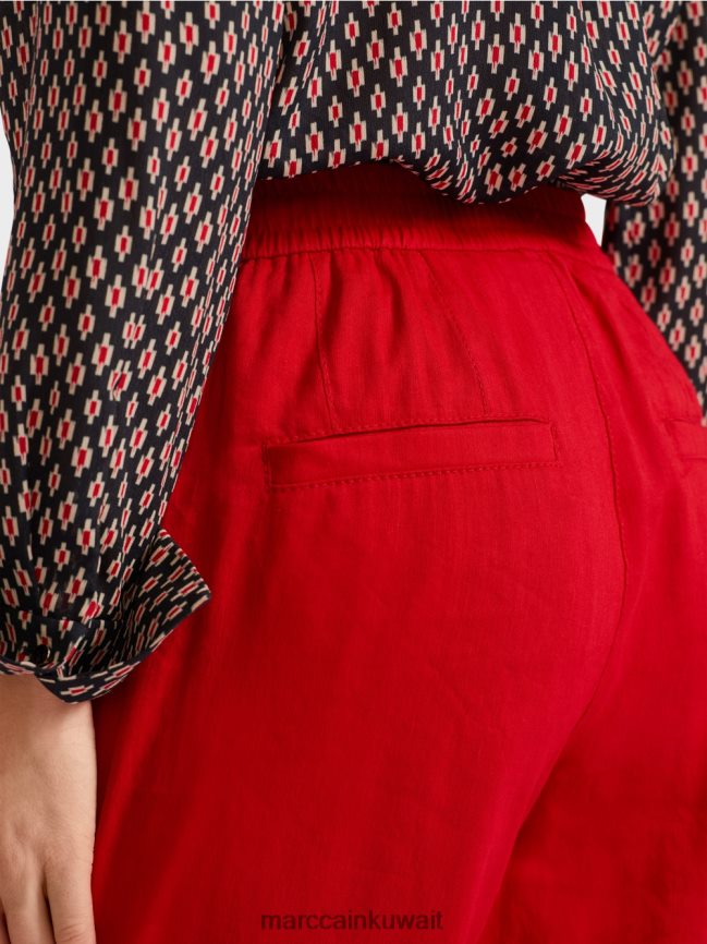 Marc Cain بنطال من الكتان مع حزام خصر للركض LVN0D6613 ملابس أحمر عميق