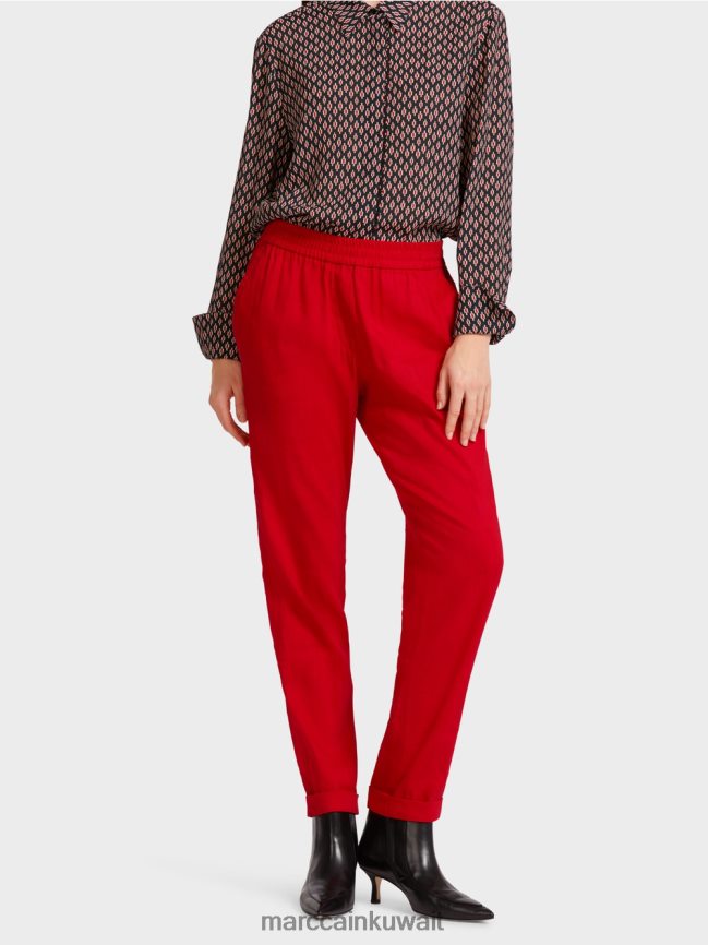 Marc Cain بنطال من الكتان مع حزام خصر للركض LVN0D6613 ملابس أحمر عميق