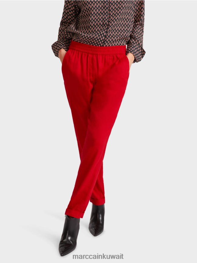 Marc Cain بنطال من الكتان مع حزام خصر للركض LVN0D6613 ملابس أحمر عميق
