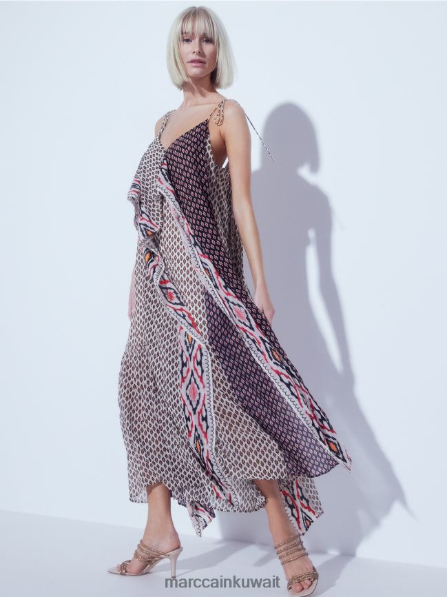 Marc Cain فستان على طراز بوهو LVN0D661 ملابس كريمة