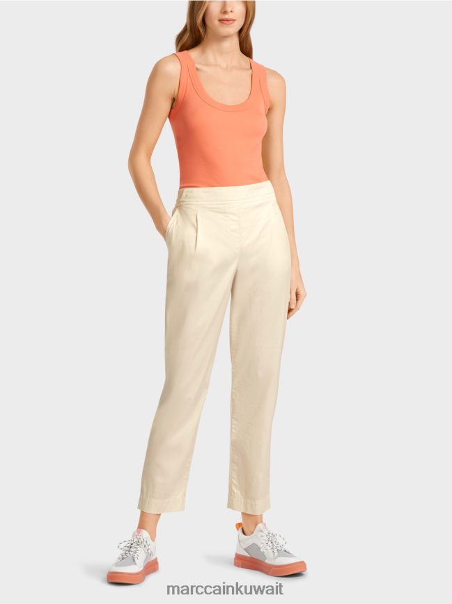 Marc Cain بنطلون مع طيات وحزام خصر مطاطي LVN0D6621 ملابس الكتان الناعم