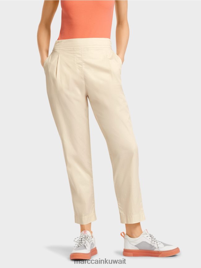 Marc Cain بنطلون مع طيات وحزام خصر مطاطي LVN0D6621 ملابس الكتان الناعم