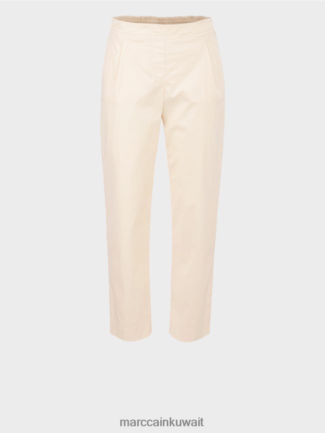 Marc Cain بنطلون مع طيات وحزام خصر مطاطي LVN0D6621 ملابس الكتان الناعم