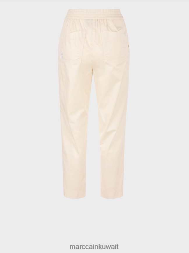 Marc Cain بنطلون مع طيات وحزام خصر مطاطي LVN0D6621 ملابس الكتان الناعم