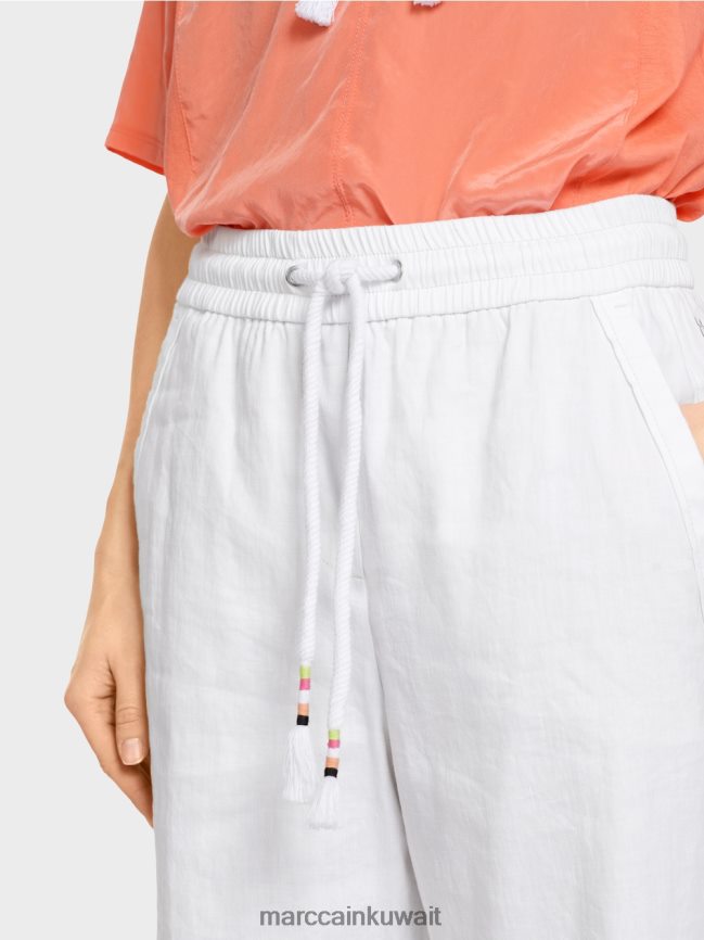 Marc Cain بنطال صيفي كاجوال مصنوع من مزيج الكتان LVN0D6626 ملابس أبيض