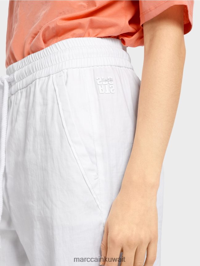 Marc Cain بنطال صيفي كاجوال مصنوع من مزيج الكتان LVN0D6626 ملابس أبيض