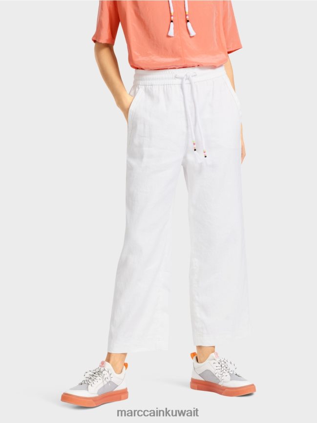 Marc Cain بنطال صيفي كاجوال مصنوع من مزيج الكتان LVN0D6626 ملابس أبيض