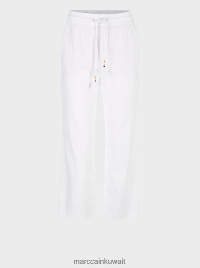 Marc Cain بنطال صيفي كاجوال مصنوع من مزيج الكتان LVN0D6626 ملابس أبيض