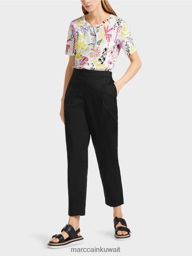 Marc Cain بنطلون مع طيات وحزام خصر مطاطي LVN0D6627 ملابس أسود