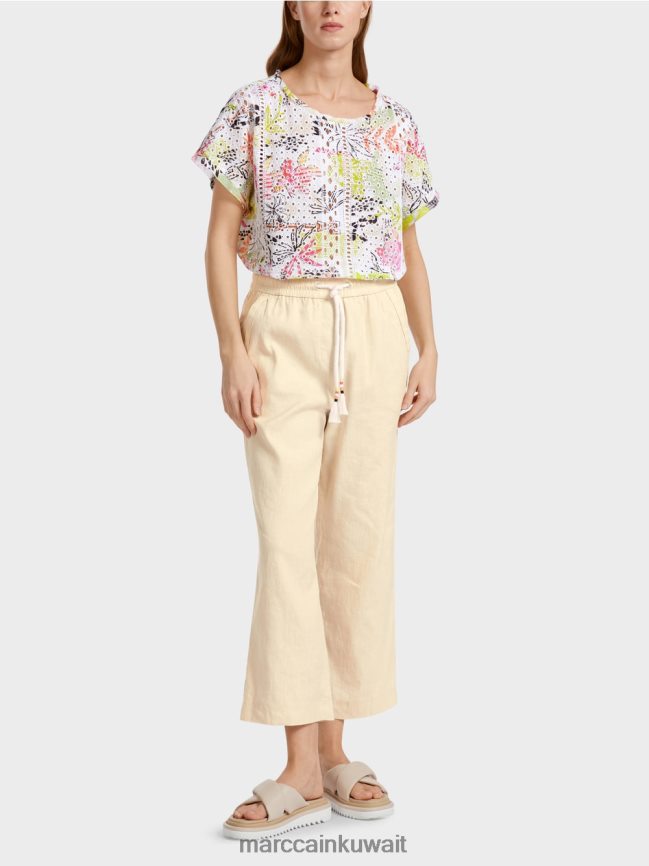 Marc Cain بنطال صيفي كاجوال مصنوع من مزيج الكتان LVN0D6629 ملابس الكتان الناعم