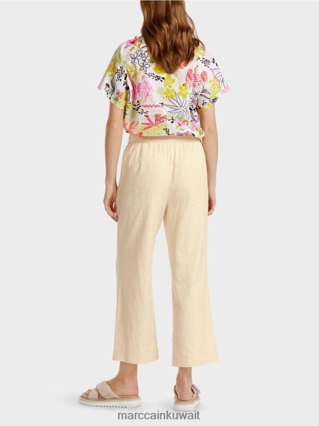 Marc Cain بنطال صيفي كاجوال مصنوع من مزيج الكتان LVN0D6629 ملابس الكتان الناعم