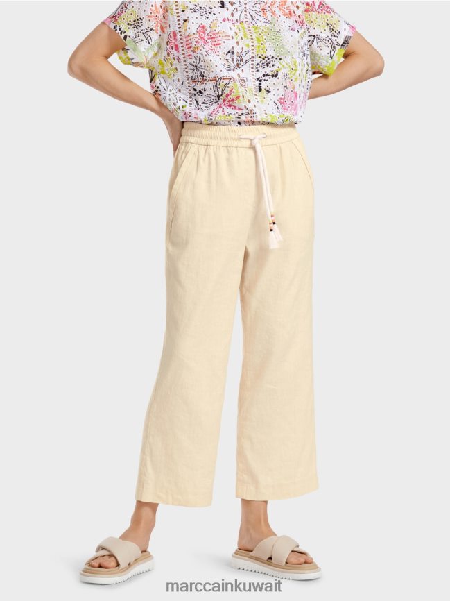Marc Cain بنطال صيفي كاجوال مصنوع من مزيج الكتان LVN0D6629 ملابس الكتان الناعم