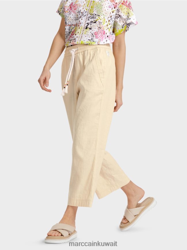 Marc Cain بنطال صيفي كاجوال مصنوع من مزيج الكتان LVN0D6629 ملابس الكتان الناعم