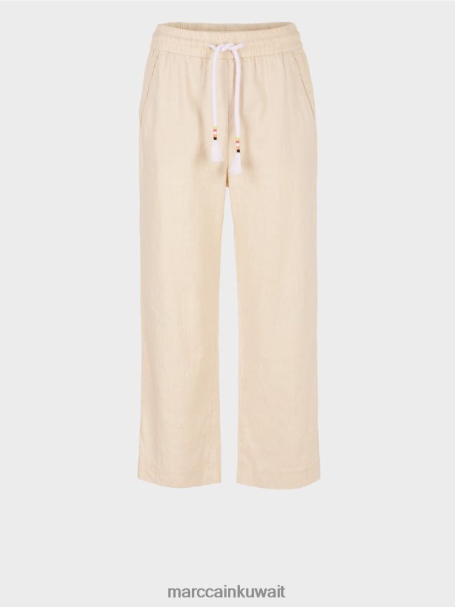 Marc Cain بنطال صيفي كاجوال مصنوع من مزيج الكتان LVN0D6629 ملابس الكتان الناعم