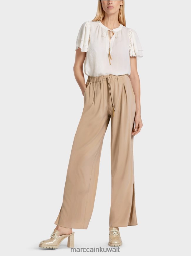 Marc Cain بنطال حرير مطاطي LVN0D6632 ملابس الرمال العميقة