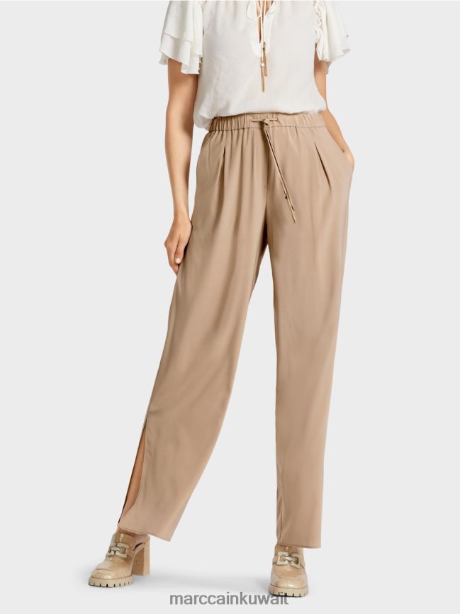 Marc Cain بنطال حرير مطاطي LVN0D6632 ملابس الرمال العميقة