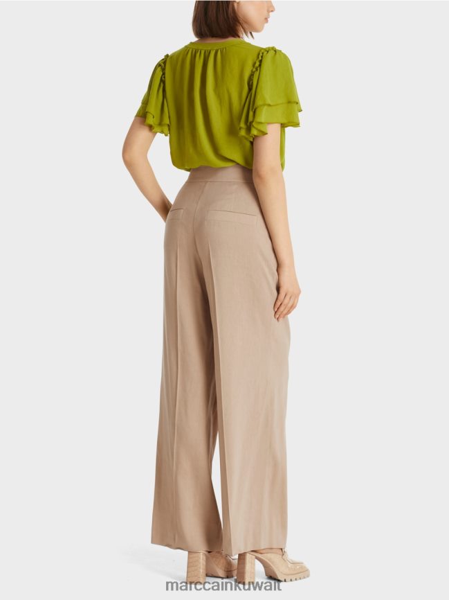 Marc Cain السراويل الكتان مطوي LVN0D6637 ملابس الرمال العميقة