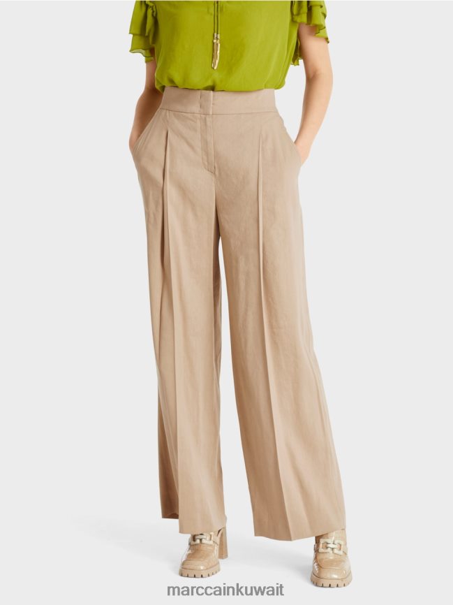 Marc Cain السراويل الكتان مطوي LVN0D6637 ملابس الرمال العميقة