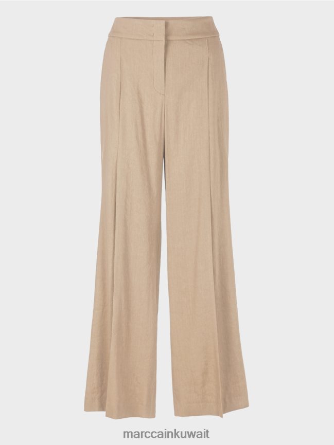 Marc Cain السراويل الكتان مطوي LVN0D6637 ملابس الرمال العميقة
