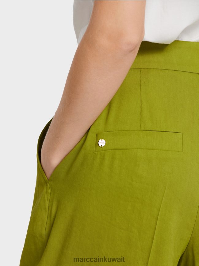 Marc Cain السراويل الكتان مطوي LVN0D6638 ملابس زيتوني أخضر عميق