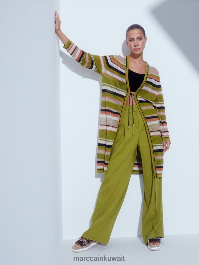 Marc Cain السراويل الكتان مطوي LVN0D6638 ملابس زيتوني أخضر عميق