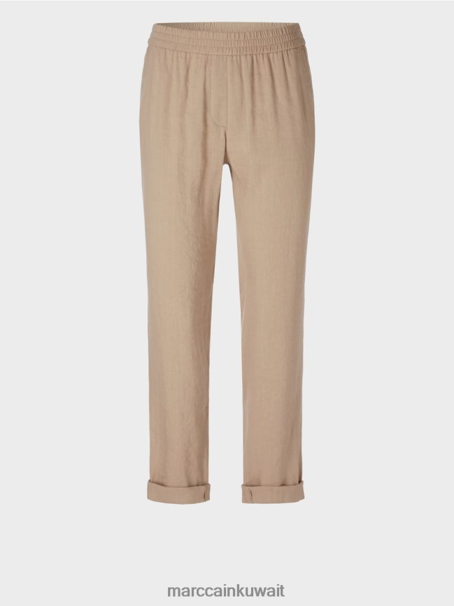 Marc Cain بنطال من الكتان مع حزام خصر للركض LVN0D6642 ملابس الرمال العميقة