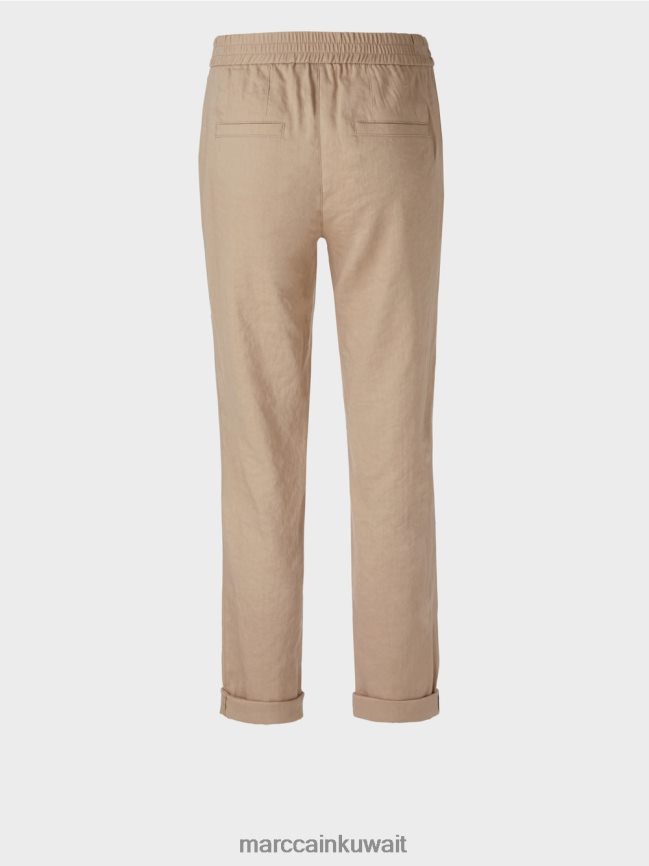 Marc Cain بنطال من الكتان مع حزام خصر للركض LVN0D6642 ملابس الرمال العميقة