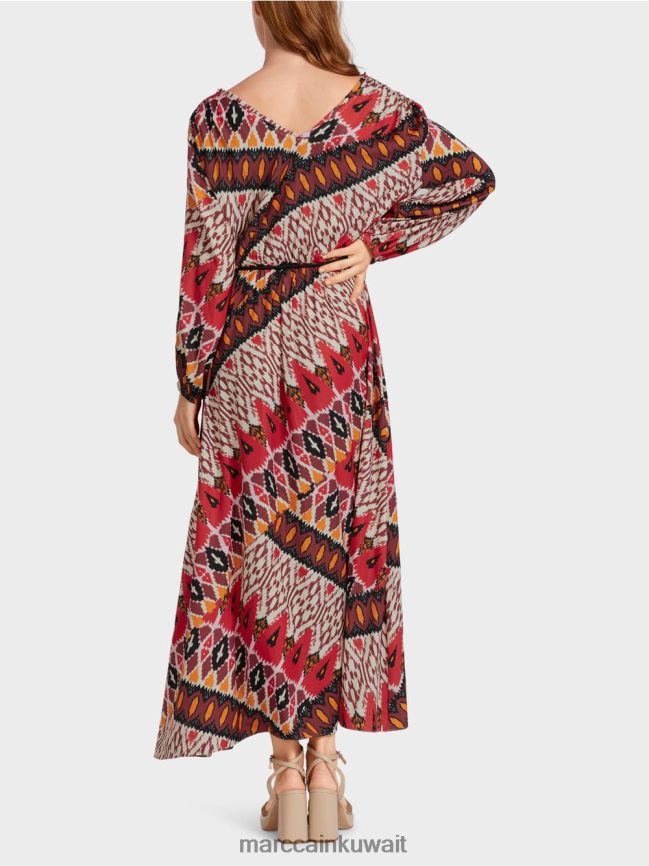 Marc Cain فستان طويل مع طباعة شاملة LVN0D664 ملابس أحمر عميق