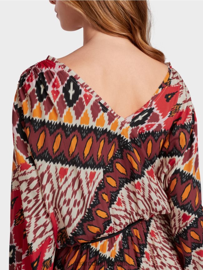 Marc Cain فستان طويل مع طباعة شاملة LVN0D664 ملابس أحمر عميق