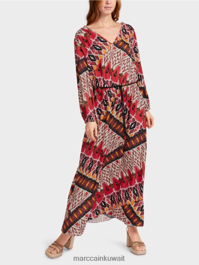 Marc Cain فستان طويل مع طباعة شاملة LVN0D664 ملابس أحمر عميق