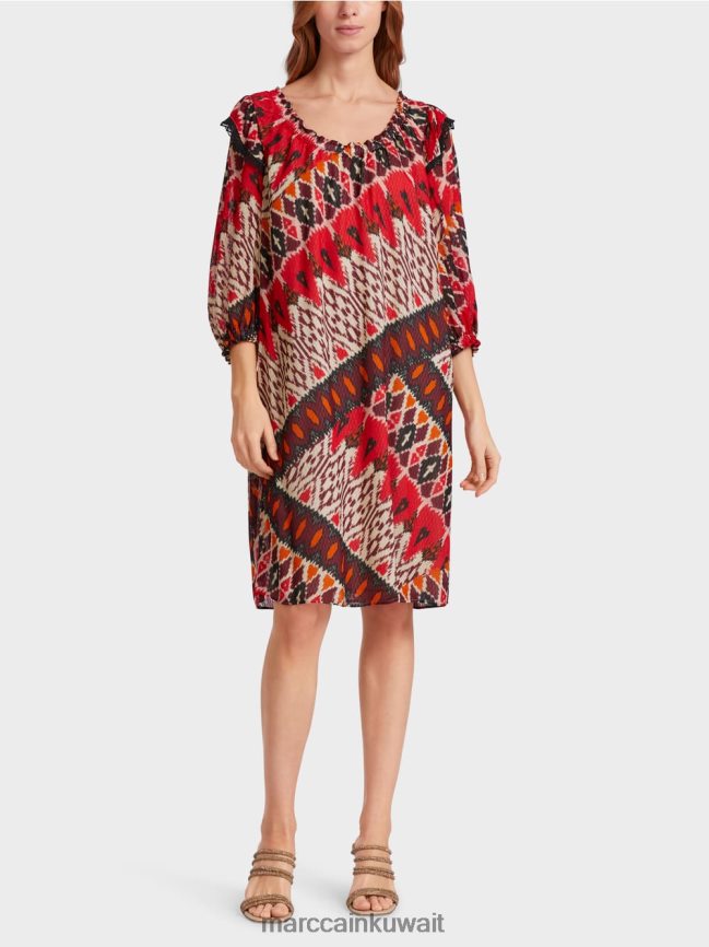 Marc Cain فستان فيسكوز قصير مطبوع LVN0D665 ملابس أحمر عميق