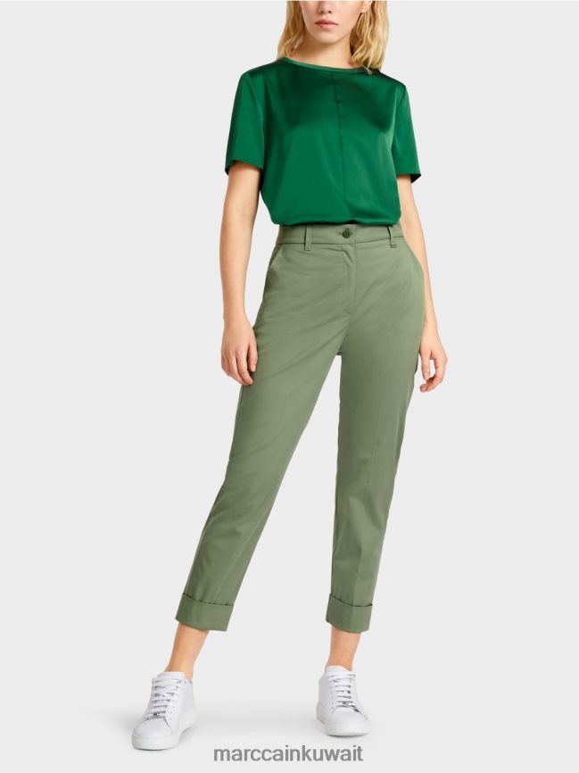 Marc Cain سروال فرانكا مع التجاعيد والأصفاد LVN0D6656 ملابس الأخضر الصوفي