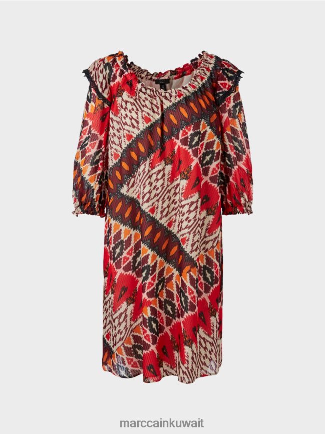 Marc Cain فستان فيسكوز قصير مطبوع LVN0D665 ملابس أحمر عميق