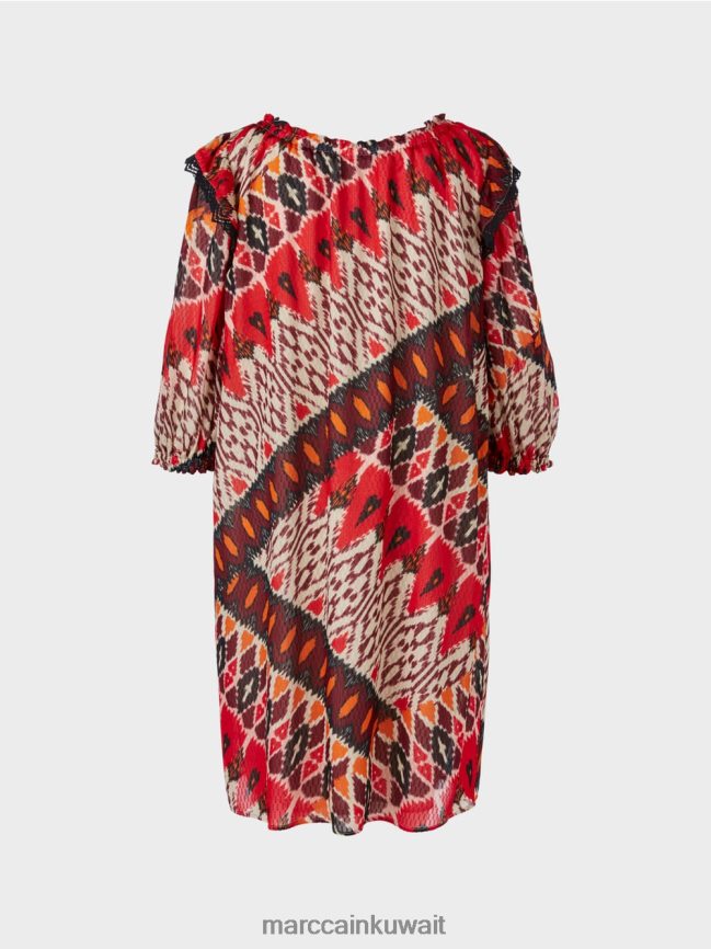 Marc Cain فستان فيسكوز قصير مطبوع LVN0D665 ملابس أحمر عميق